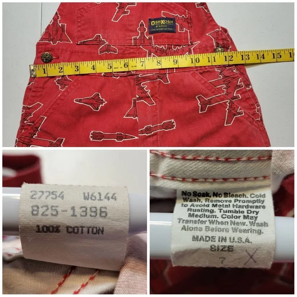 Oshkosh Vintage Vestbak Red Airplane Print Overalls Size 7